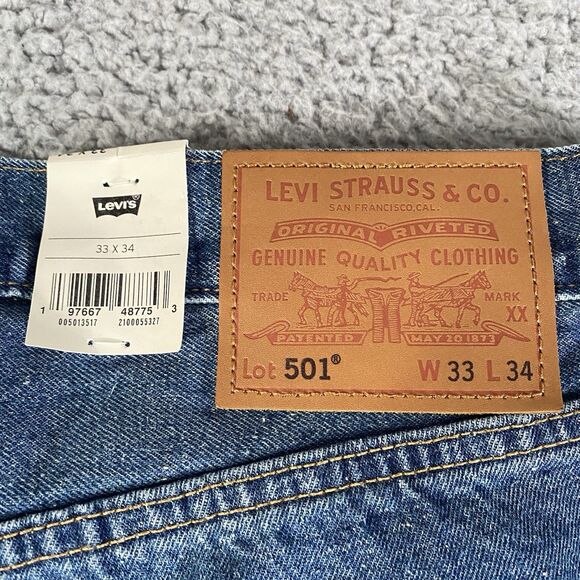 Levis Premium 501 Selvedge Jeans Mens 33x34 Blue Hemp Blend Straight Leg NEW - Picture 8 of 14